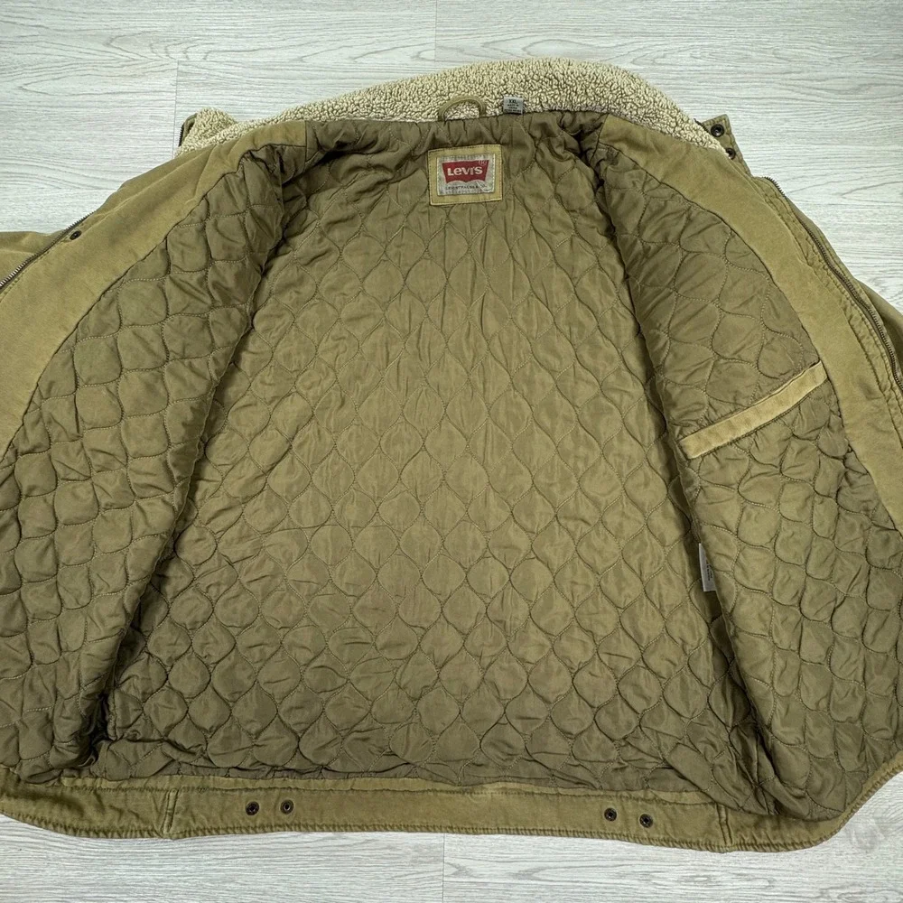Levi's Men's Sherpa Collar Canvas Field Jacket Khaki XXL Quilted Lined Workwear